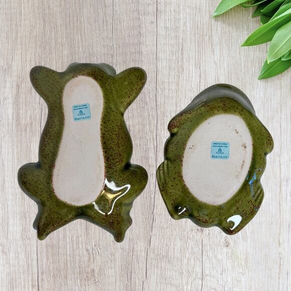 Vintage PartyLite Two Frogs Candle Holder Votive Ceramic Garden Decor Figurine - Picture 6 of 8